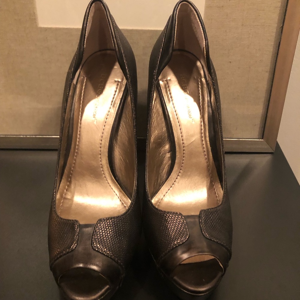 BCBGeneration Bronze 4.5” Peep-toe Platforms